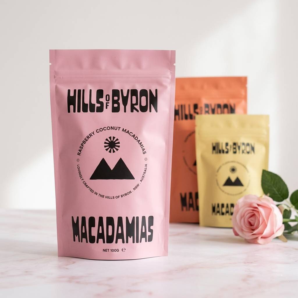 Food Grade Resealable Stand Up Pouches for Macadamia Nuts | Custom Logo & Flavor Printing