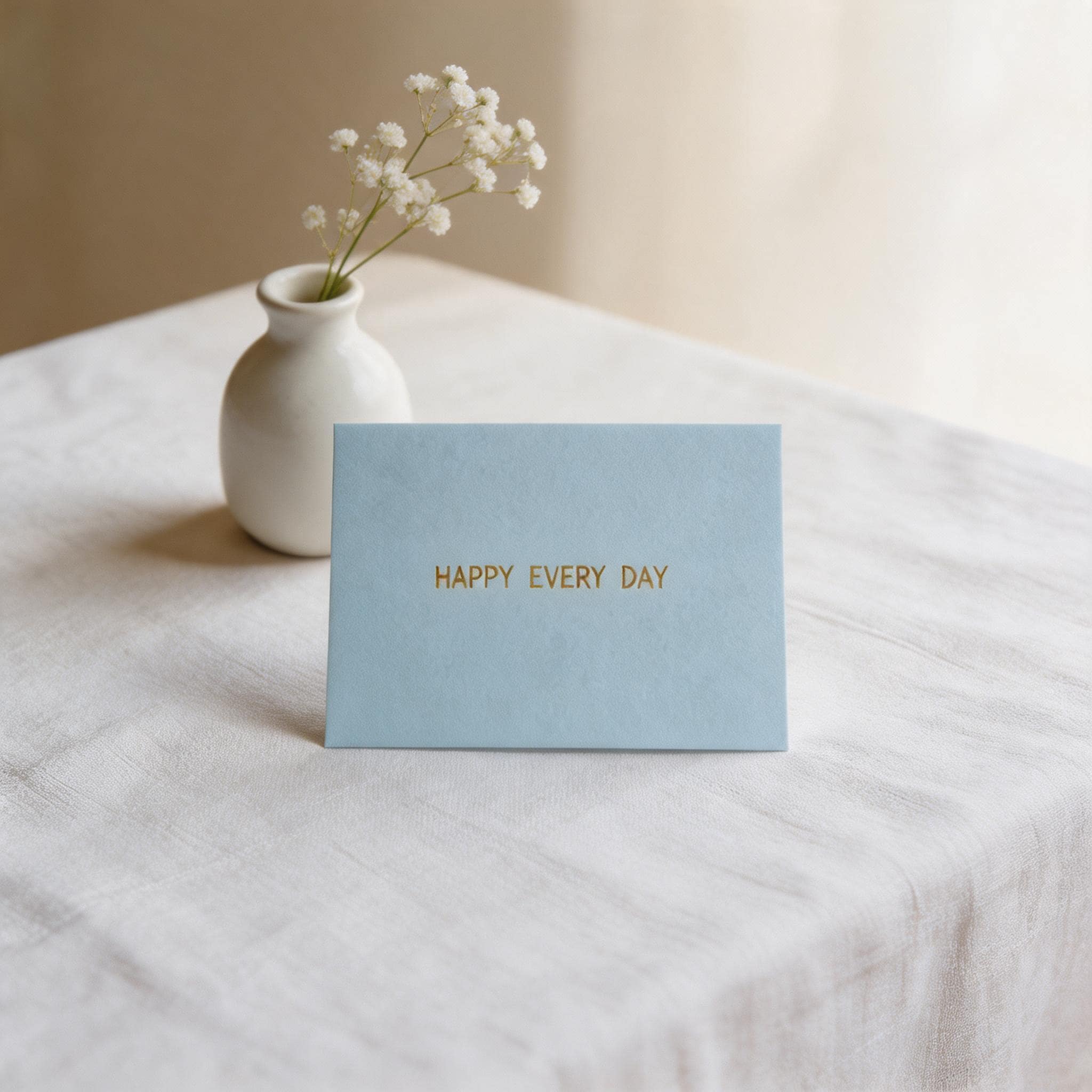 Pastel Blue Gratitude Card Simple Gold Lettering for Weddings and Gifts