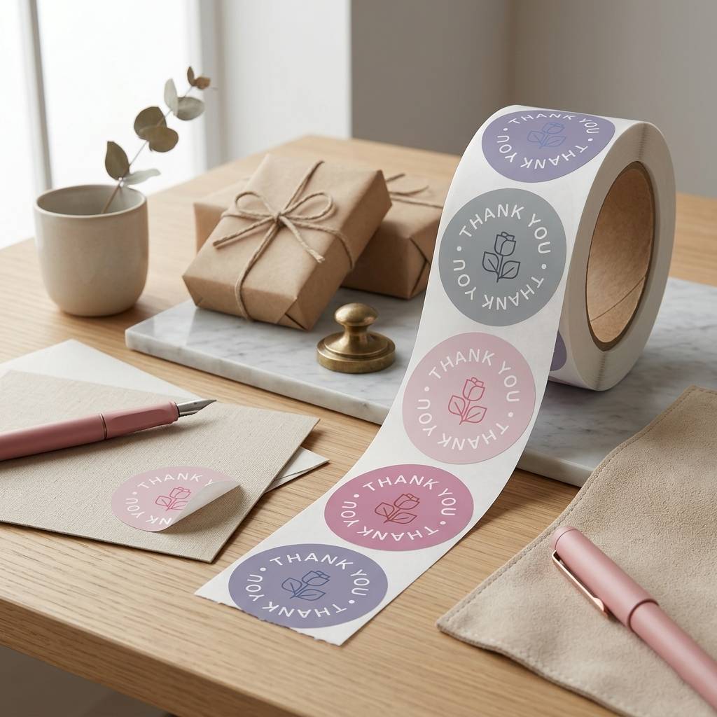 Vintage Floral Thank You Sticker Roll Waterproof Packaging Labels
