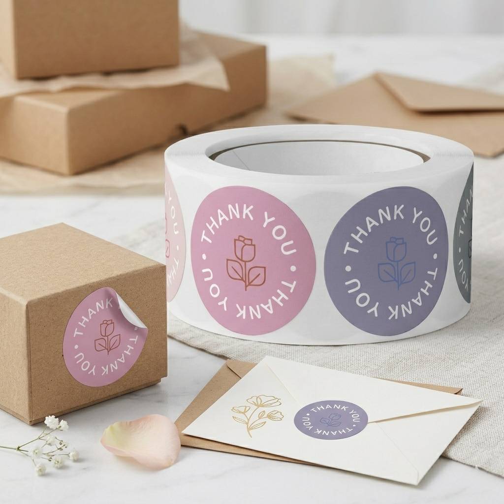 Aesthetic Pastel Paper Sticker Roll Round Thank You Labels for Envelopes