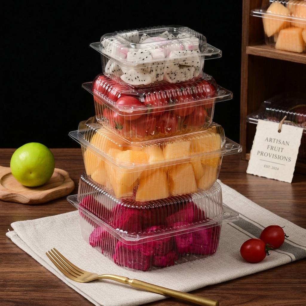 Ventilated PET Clamshell Box for Fresh Fruit and Salad Packaging