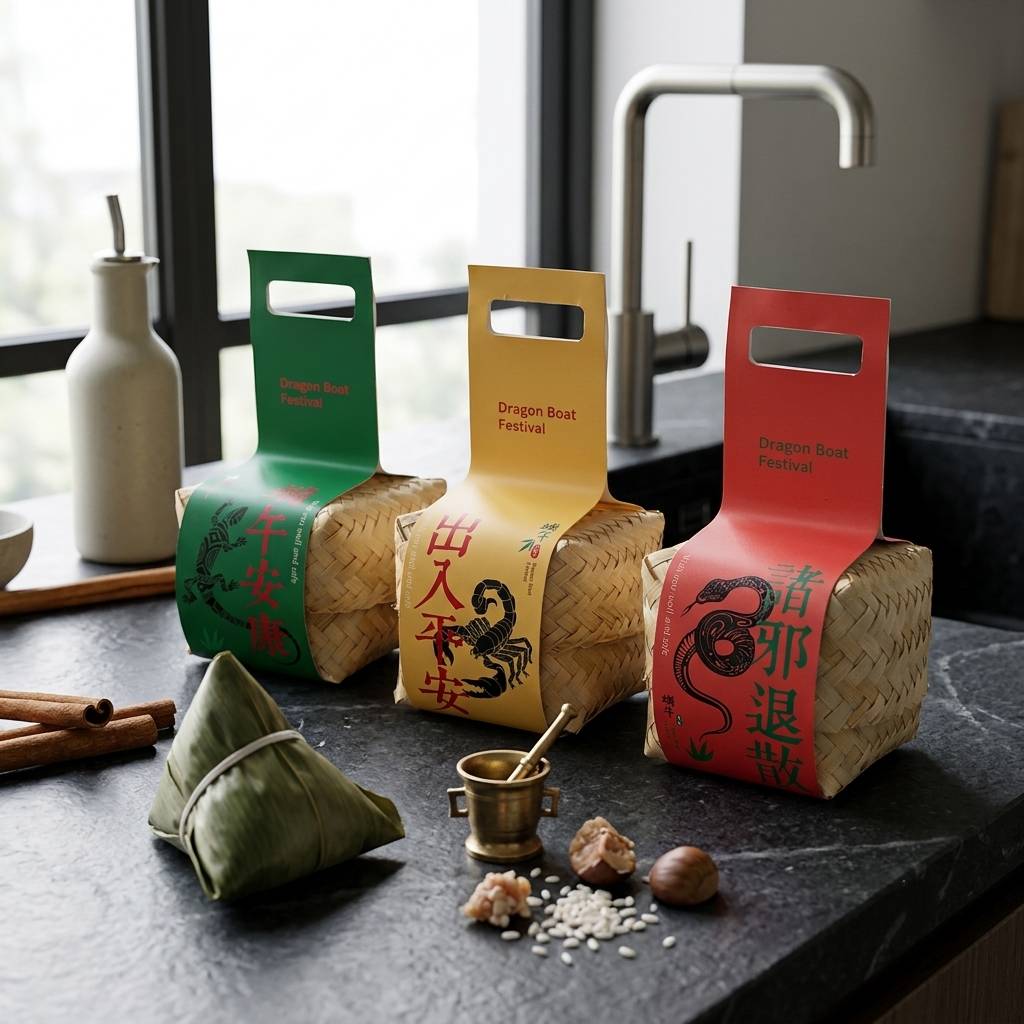 Elegant Festive Packaging Paper Sleeve With Handle For Rice Dumplings