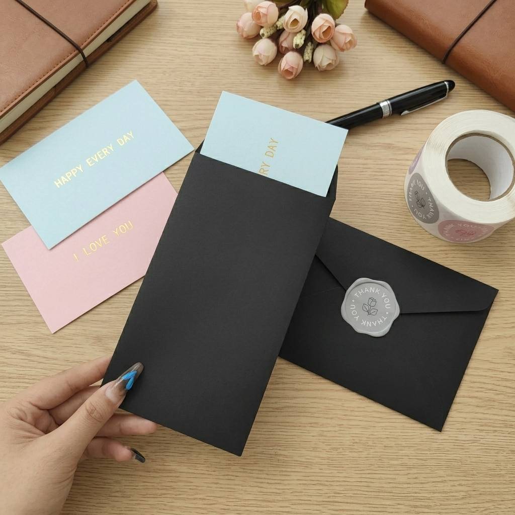 Luxury Black Texture Envelopes With Personalized Logo Branding
