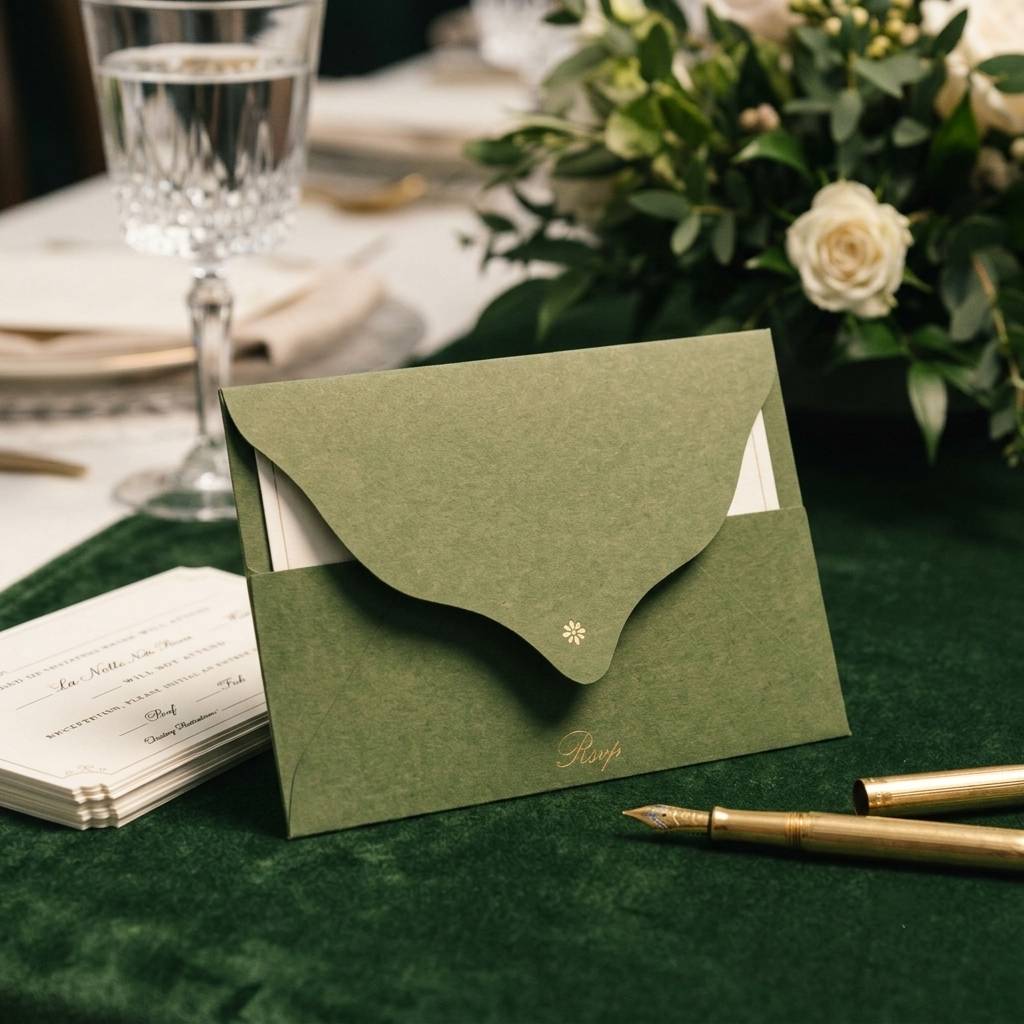 Luxury Forest Green Envelopes With Elegant Gold Foil Details