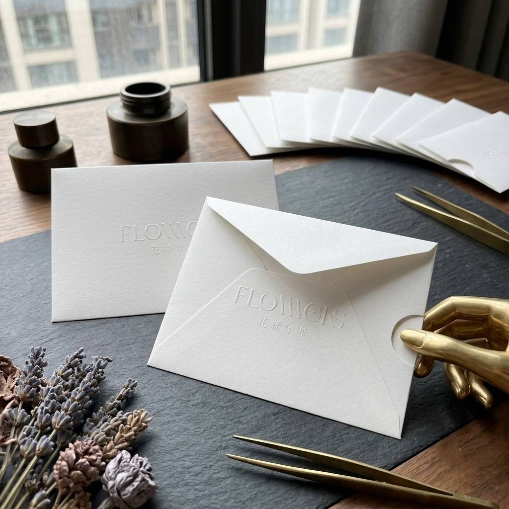 Luxury White Envelopes With Elegant Embossed Custom Logo Branding