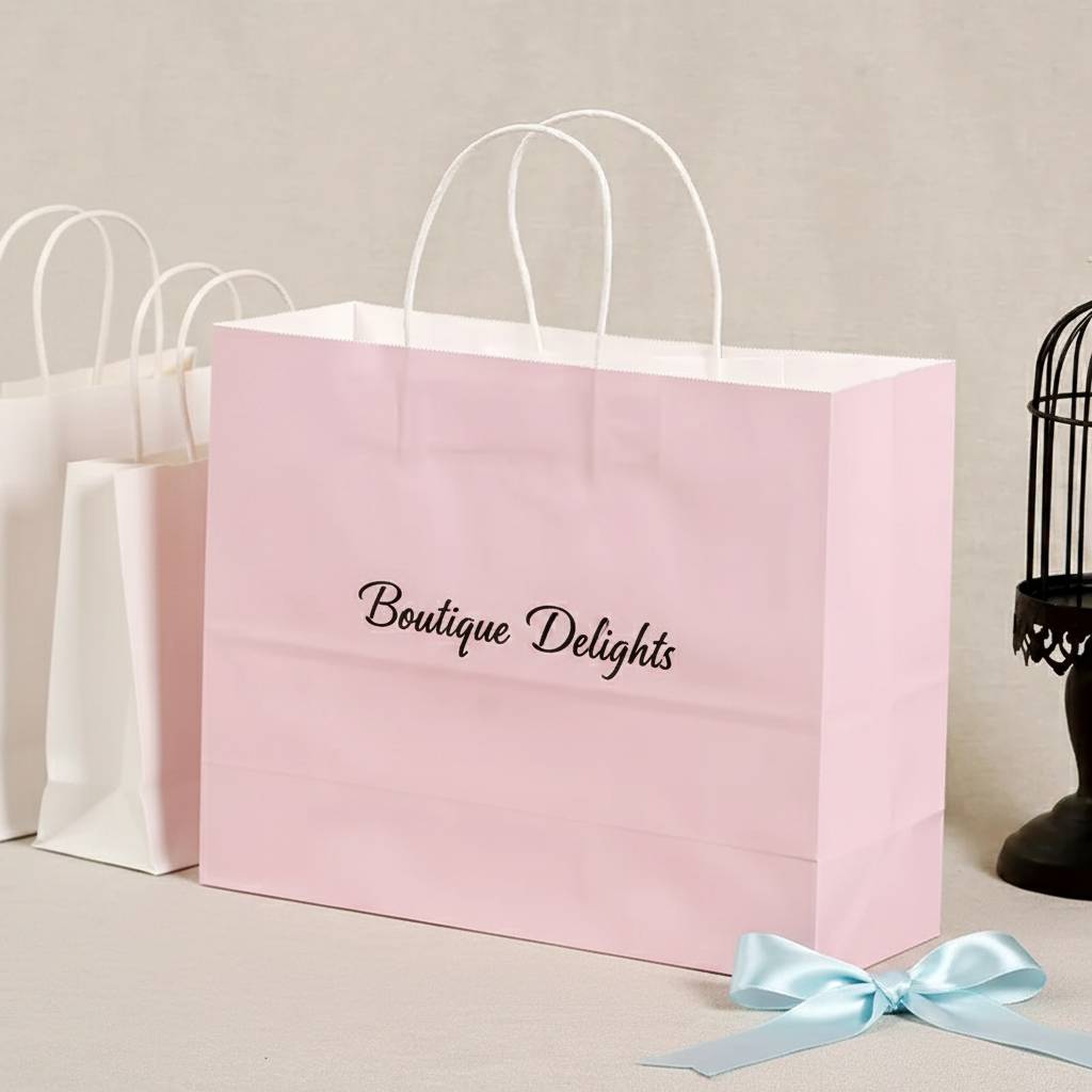 Luxury Pink Paper Bags With Custom Logo For Boutiques
