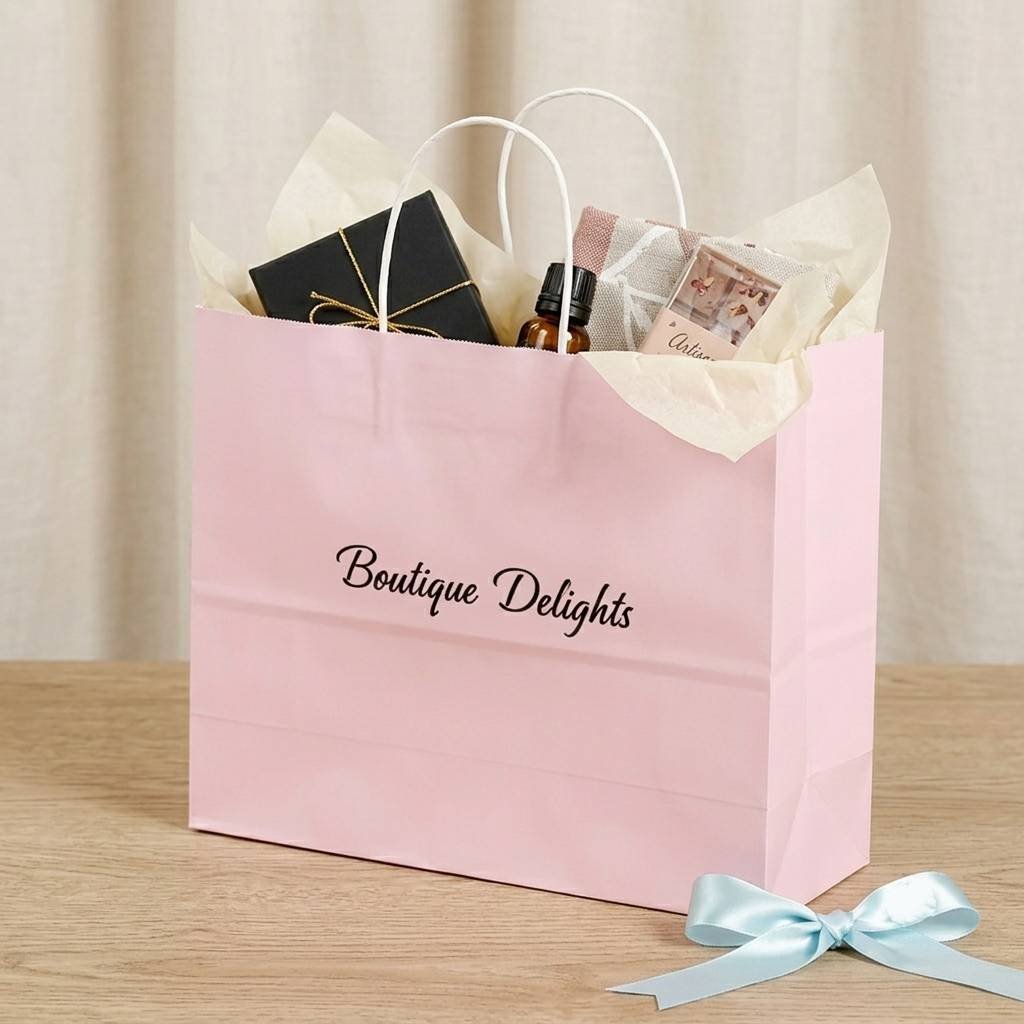 Custom Logo Pink Paper Bags For Social Media Marketing
