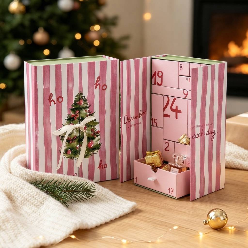 Wholesale Custom Watercolor Style Christmas Advent Calendar Box for Cosmetic Gifts Packaging