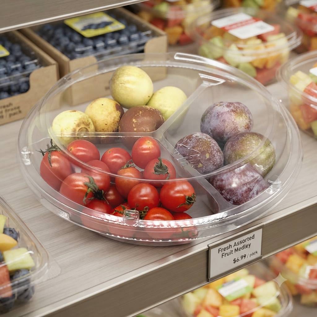 Wholesale Transparent PET Plastic 3 Compartment Fruit Container For Fresh Produce