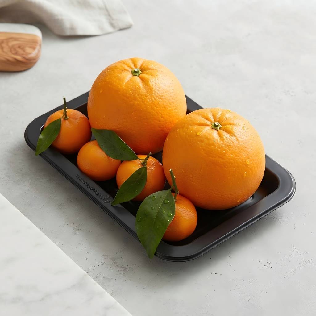 Custom Black PET Plastic Fruit Tray For Fresh Citrus Packaging