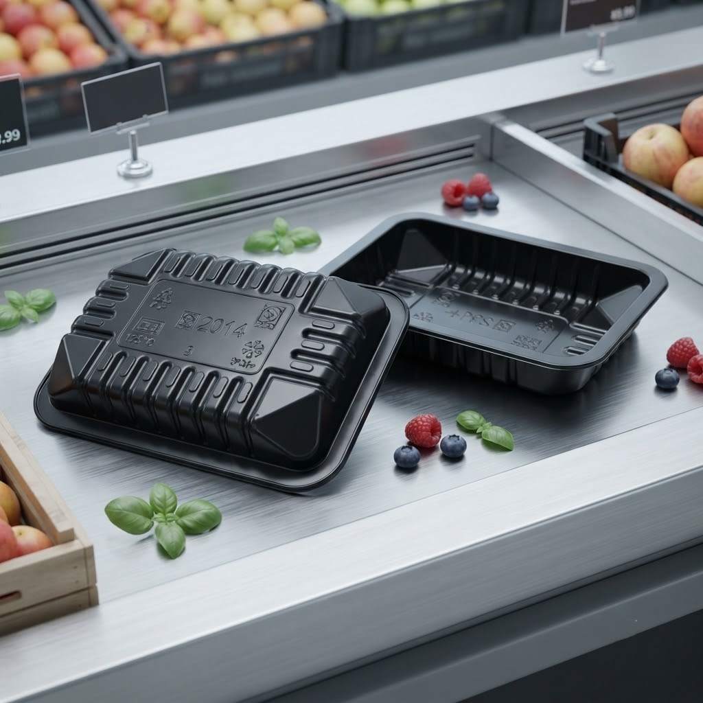 Custom Printed Black PET Packaging For Fresh Fruit Supermarket Markets