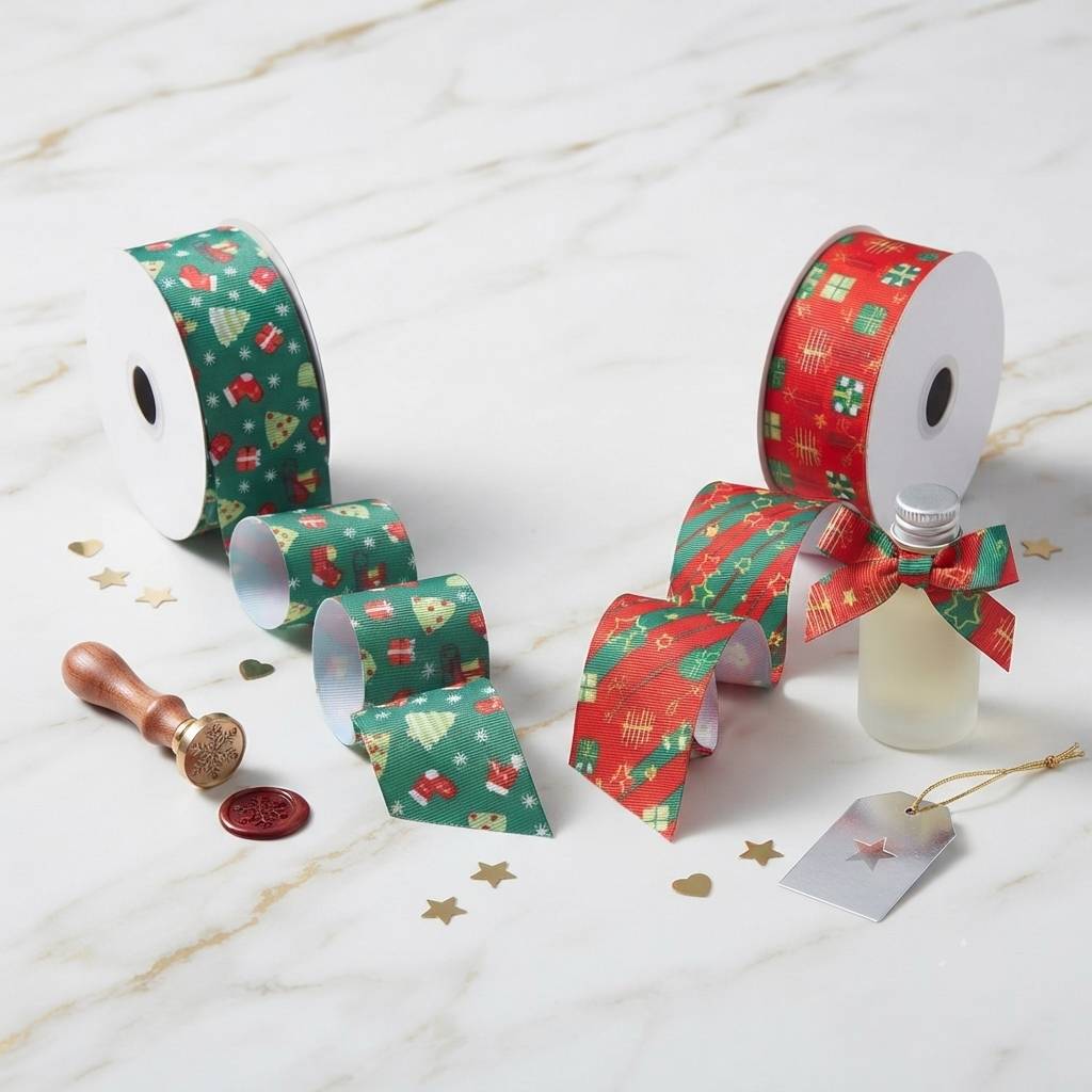 Wholesale Custom Holiday Printed Fabric Ribbons For Gift Wrapping