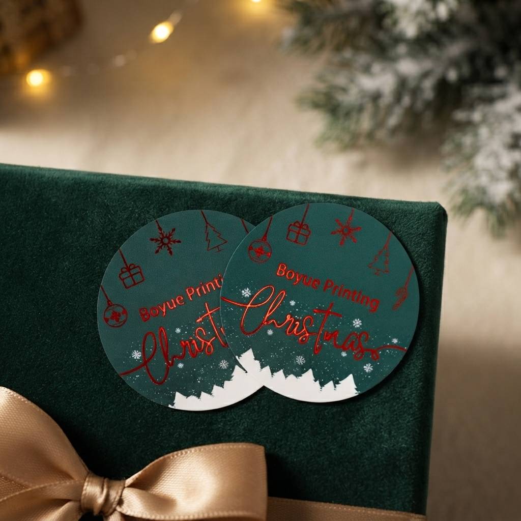 Custom Round Holiday Gift Packaging Stickers For Christmas Branding