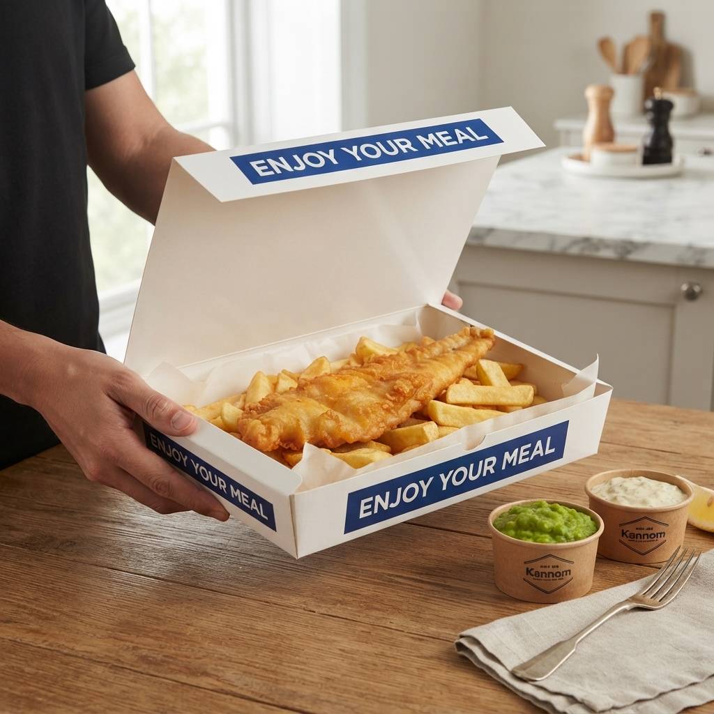 Boîtes en carton de papier de qualité alimentaire imprimées sur mesure pour fish and chips Custom Printed Food Grade Paper Card Boxes for Fish And Chips